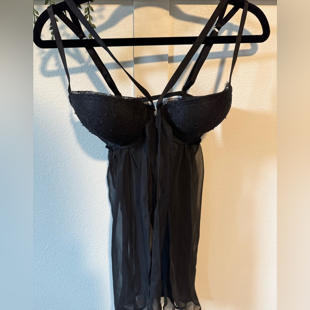 Victoria secret Black Sheer Lingerie Dress bow tie front